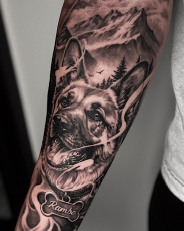 Dog and mounths tattoo